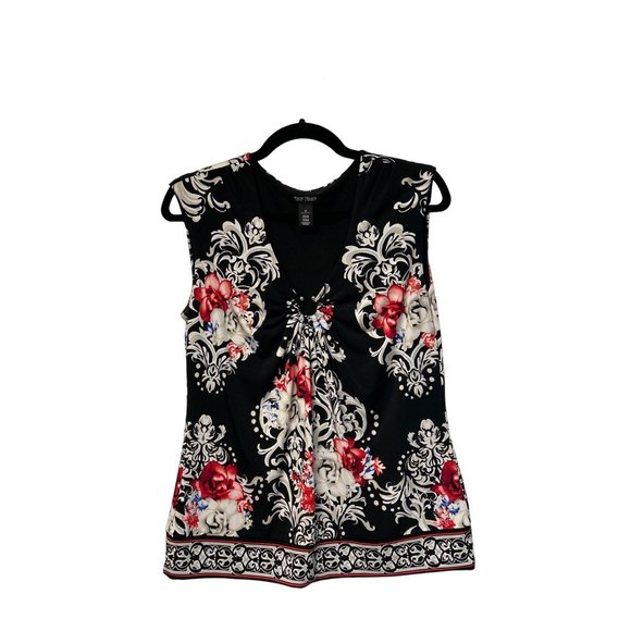 White House Black black floral v-neck tank top women’s medium 1345 - Picture 1 of 5